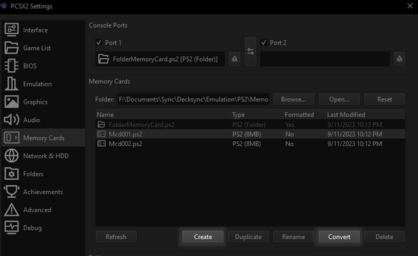 PCSX2 Memory Card Manager